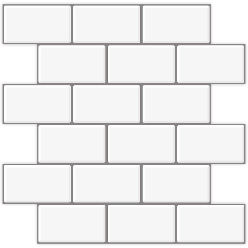 Subway Tile Peel and Stick Backsplash, White with gray grout: image 1